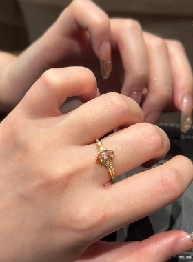 真金电镀强保色爆闪粉金绮梦粉色锆石中古千金感送礼物指环女