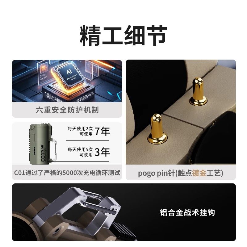 dokiy户外战术露营可换电池登山扣式便携小型换弹充电宝22.5W快充,淘宝优惠券,粉丝福利购,淘宝优惠卷