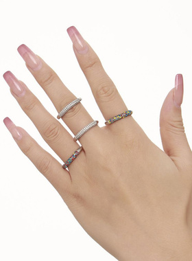 谜丽五彩斑斓锆石戒指不锈钢镀18