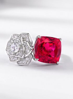 跨境新品S925纯银镶培育红宝戒指