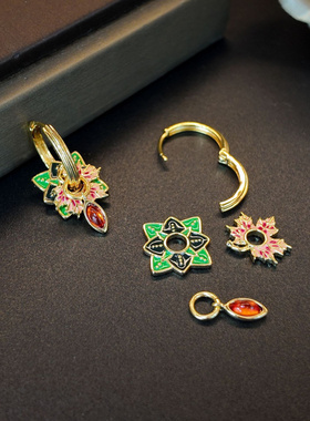 轻奢可拆卸绿叶粉色枫叶琉璃吊坠