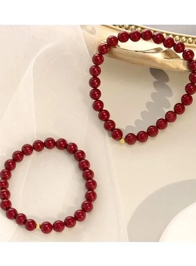 S925朱砂手串原矿高品质紫金砂红色转运珠本命年手串时尚百搭简约