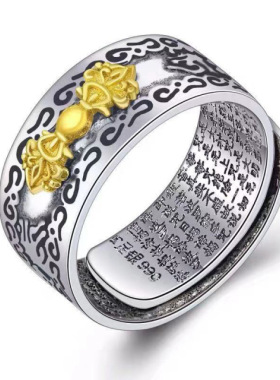 Feng Shui PIXIU Charms Ring Amulet Wealth Lucky Carving Scri