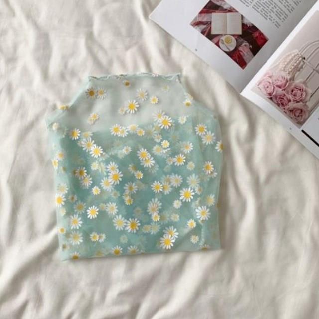 Summer Autumn Women Casual Mesh Pattern Daisy Flower Printed - 图0