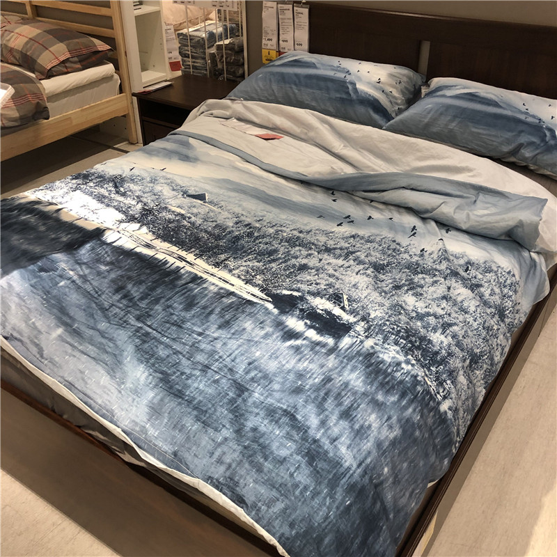 IKEA宜家新品被套 桑德略水墨画山鸟风景诗意纯棉被套和枕套