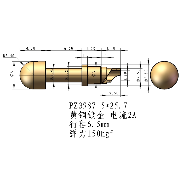 10a大电流探针pogopin弹簧顶针导电弹簧针伸缩电池触点3a5a铜电极 - 图0