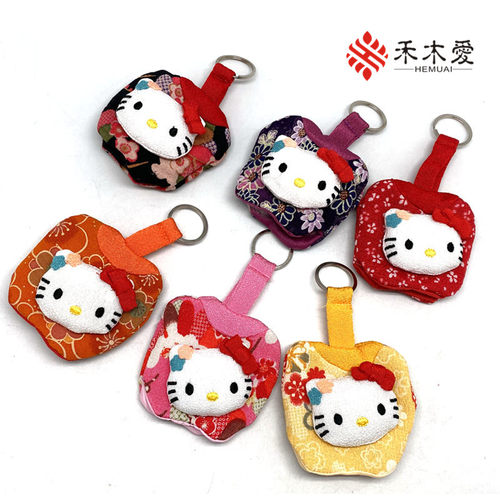 hellokitty布艺钥匙圈扣日本和风布艺可爱创意抽拉式收纳钥匙圈包 - 图0