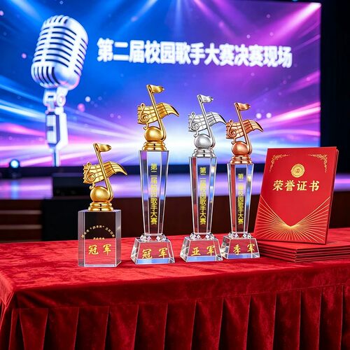 音乐音符水晶奖杯定制唱歌合唱比赛冠军校园十佳歌手颁奖钢琴演讲 - 图0