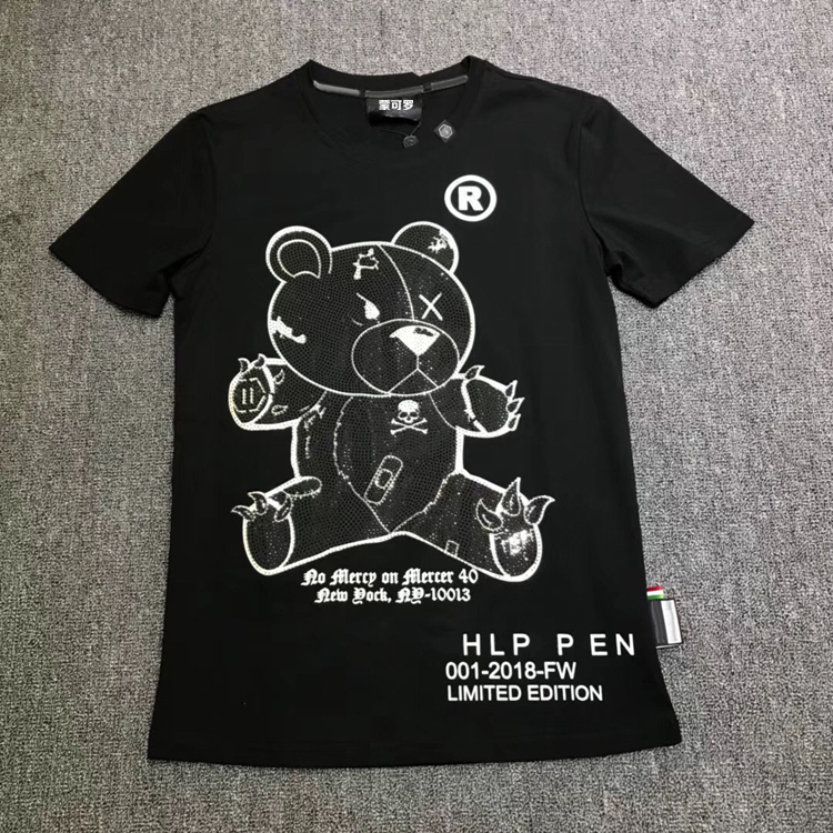 短袖T恤男装潮流小熊印花烫钻菲利普普兰纯棉欧美时尚上衣t-shirt