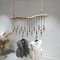 Clothing Store Show Rack Hemp Rope Hanger Rings Lifting Hook Flex Retro Branch Side Hanging Hanger Upper Wall Hanging Golden Circle