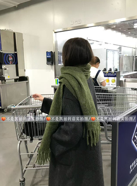 清冷复古绿！羊毛混纺纯色围巾