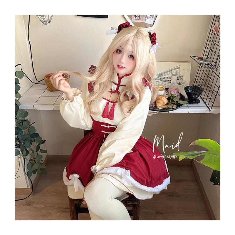 春季 新中式女仆装cosplay服国风新春元宵Lolita可爱大尺码洋装 - 图3