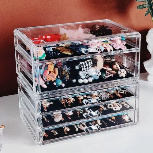 透防尘首饰盒发饰收纳皮筋发夹桌面透明圈梳妆盒大容量饰品收纳盒 - 图2