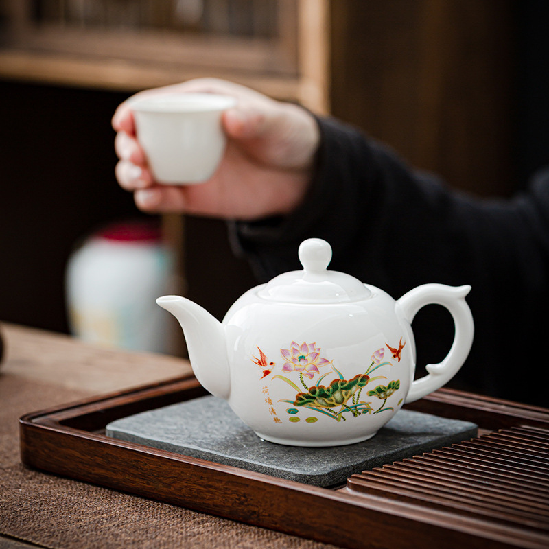 茶壶单壶家用瓷茶壶纯手工煮茶壶白瓷功夫茶具玻璃泡茶壶高档