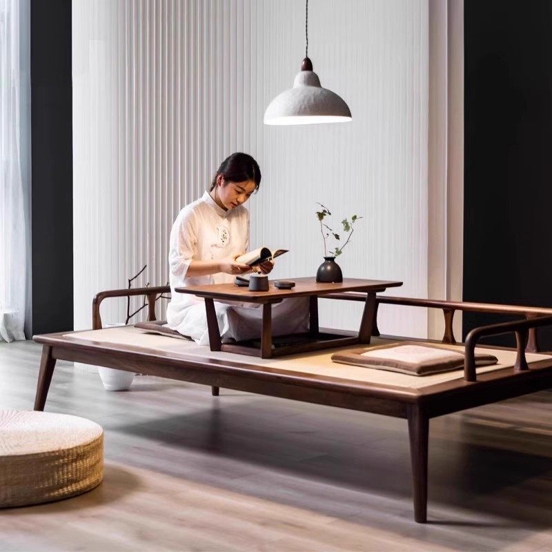 新中式罗汉床北美黑胡桃木罗汉榻现代简约禅意仿古实木沙发床组合,淘宝优惠券,粉丝福利购,淘宝优惠卷