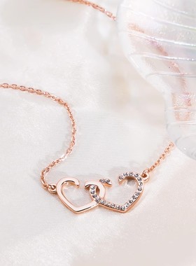 chin18K金莫桑钻心心相印项链