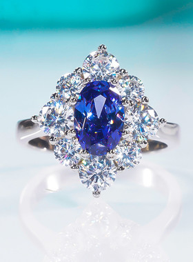 莫桑石繁花蓝宝石戒指