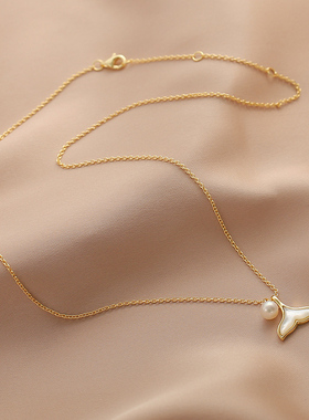 白贝母美人鱼尾巴珍珠锁骨链