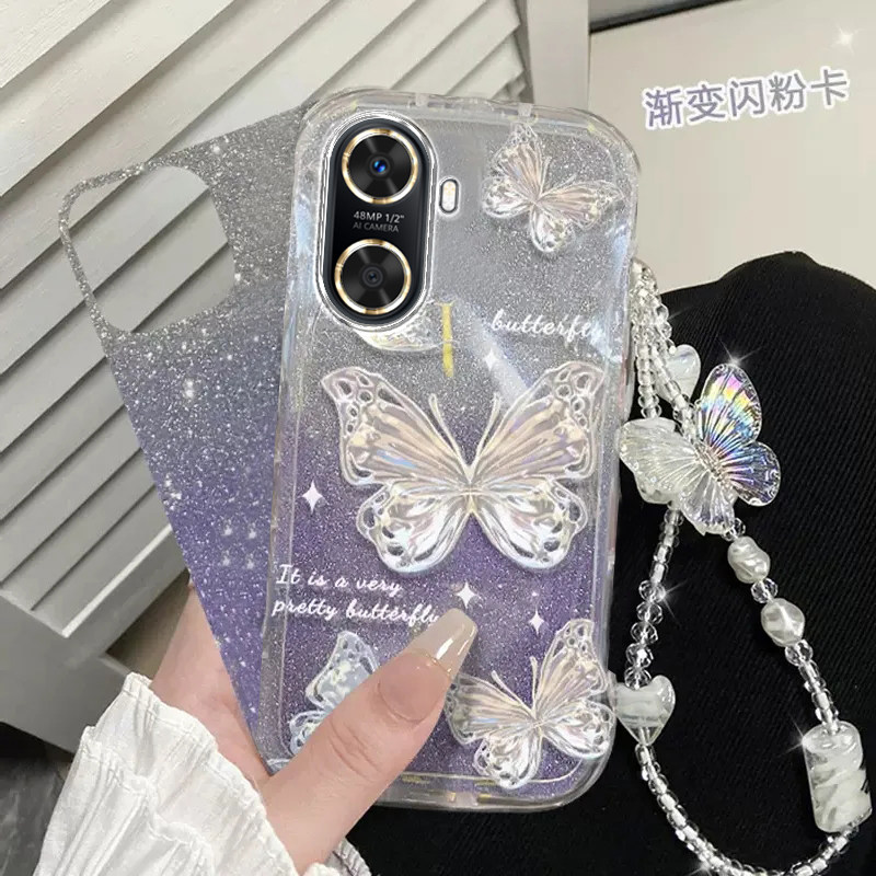 华为Hi畅享60手机壳智选畅享60s透明5G软套畅享60pro全包60x防摔畅想可爱潮奢华高档蝴蝶手链闪粉