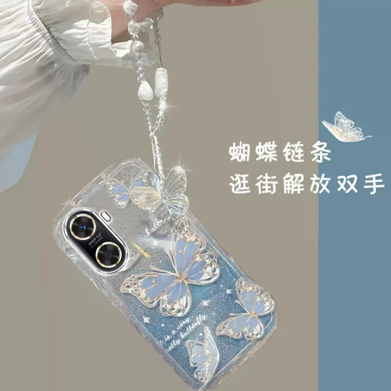 华为Hi畅享60手机壳智选畅享60s透明5G软套畅享60pro全包60x防摔畅想可爱潮奢华高档蝴蝶手链闪粉