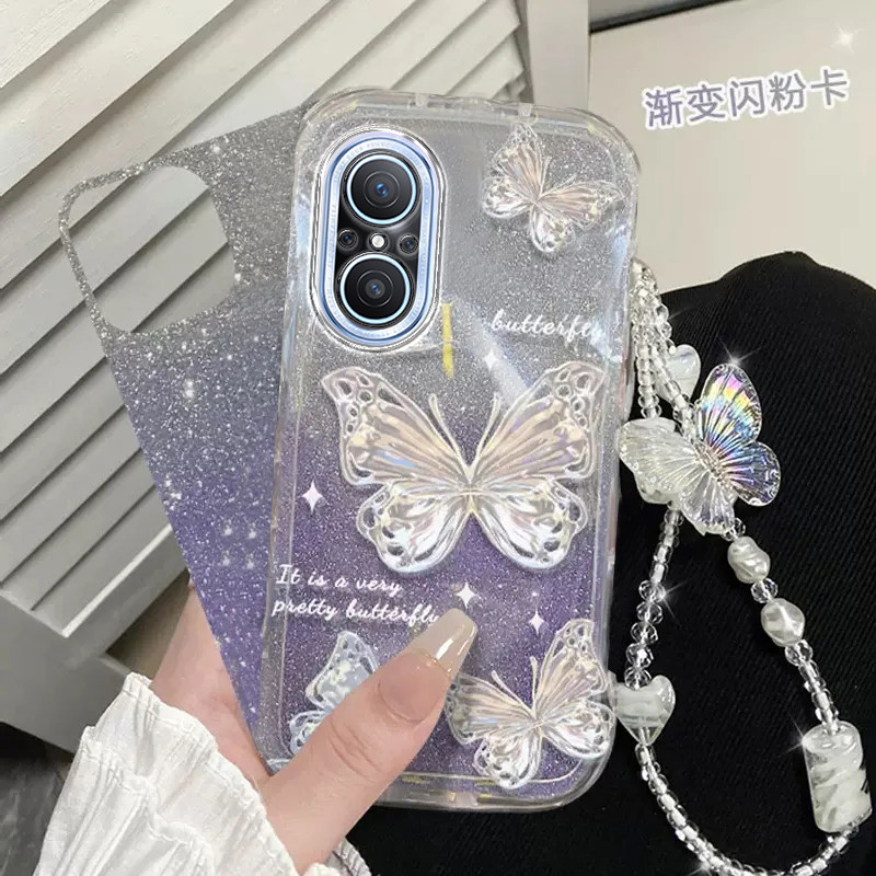 华为nova11/10手机壳7/8/9/6/se/5/i/pro/4/e/3/2/s透明软套全包防摔可爱硅胶潮奢华高档蝴蝶手链闪粉