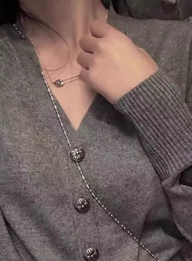 克罗潮牌CH925纯银锁骨项链轻奢个性十字架吊坠男女实心别针颈链