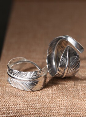 克罗潮CH潮牌情侣925纯银指环印第安羽毛戒指男女心开口尾戒对戒