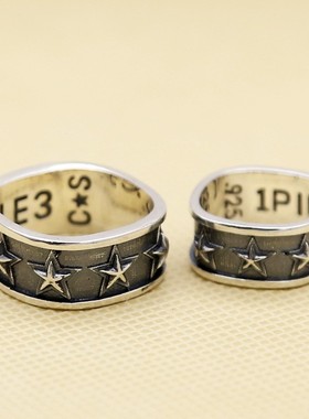 克罗潮实心尾戒CHS925纯银五角星戒指宽版cody韩版潮牌指环食指戒