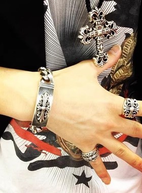 牌克罗潮牌925纯银男女CH羅心守护者轻奢复古十字架戒指指环对戒