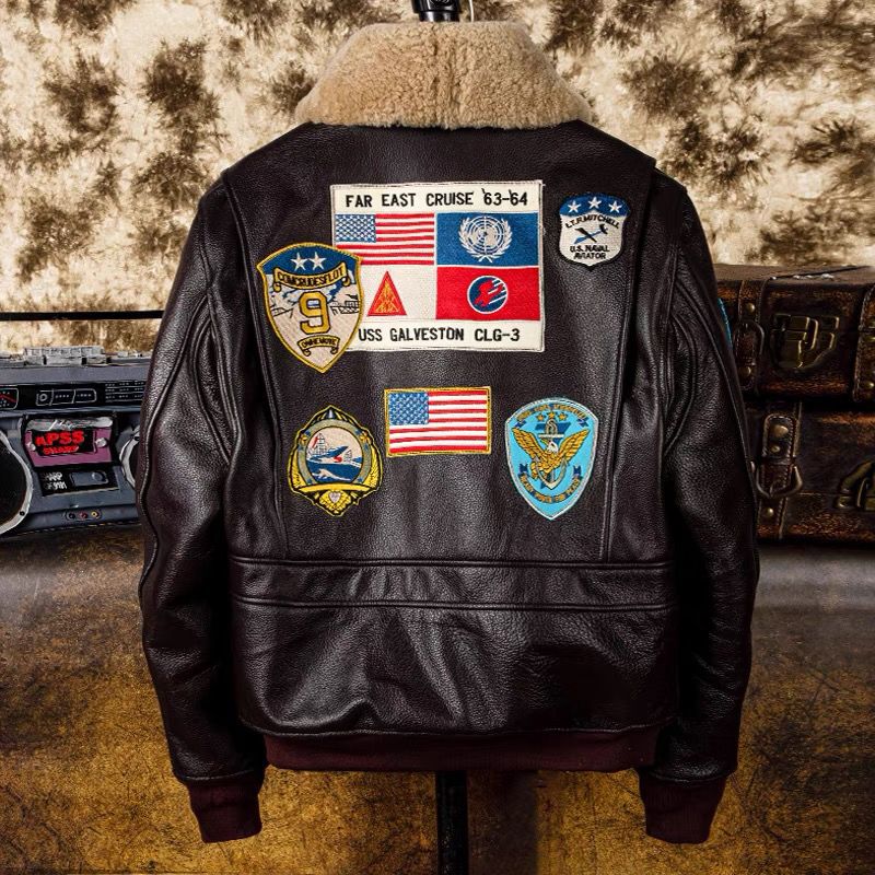 壮志凌云 G1飞行服夹克 真皮皮衣男头层牛皮加棉大码外套 - 图0