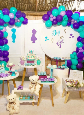 ins满月礼现场布置甜品台礼品区圆形流水桌中高低童装店橱窗圆架