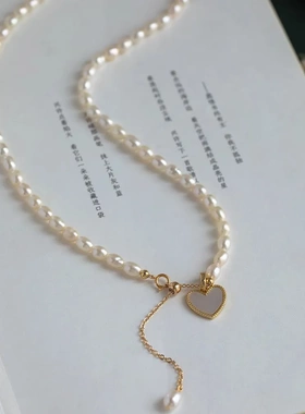 怦然心动天然淡水珍珠项链轻奢小众爱心颈链女简约百搭时尚珍珠链