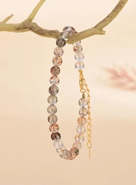 天然黑金超七水晶手链 4mm黑金超七圆珠手链复古风手饰