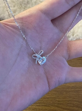 镶钻蝴蝶结爱心项链2026新款轻奢高级感钛钢不掉色锁骨链饰品定制
