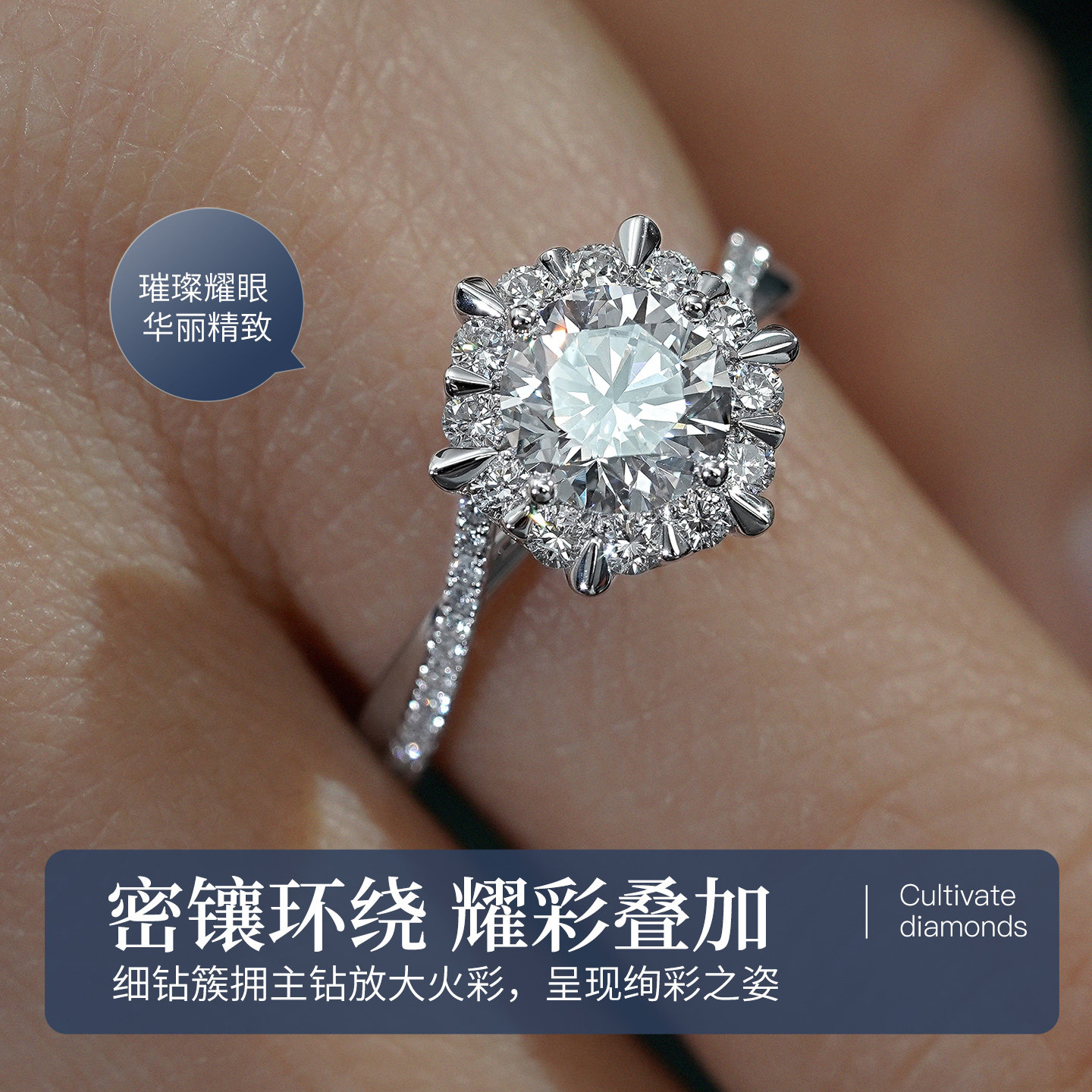 Artificially cultivated diamond ring One carat artificial diamond Ionia six-claw cultivated diamond ring platinum