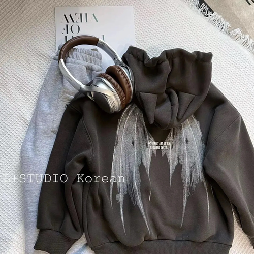 卫衣男款儿童男童一体绒秋冬儿童加厚连帽外套2023新款爆款女黑色 - 图2