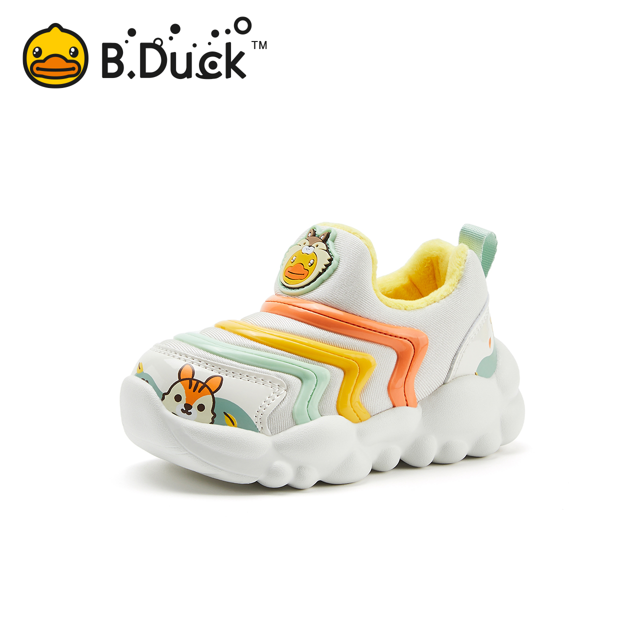 B.Duck小黄鸭童鞋儿童运动鞋男童2024冬季新款女童学步鞋加绒棉鞋