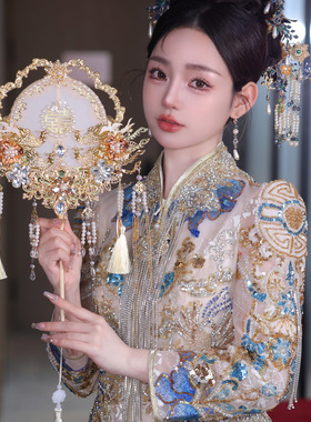 新品团扇结婚新娘秀禾服手工婚扇中式喜扇成品团扇9145