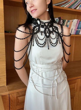 暗黑精灵系列 ~黑色水晶婚纱礼服串珠披肩项链婚纱肩链