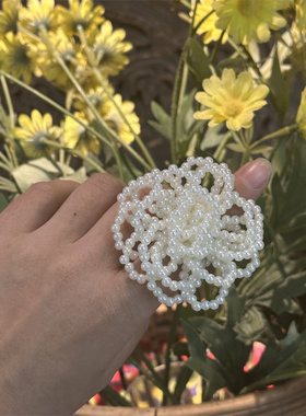 重工手串  7cm  珍珠弹力大花朵戒指指环