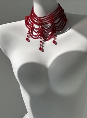 血色蔷薇~宫廷骑士风吸血鬼个性欧式复古水晶手工串珠项链