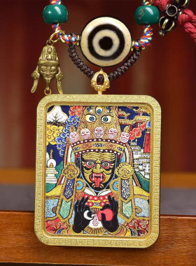 纯手工编织绳项链可调节藏式扎基拉姆唐卡佛牌吊坠羊板眼天珠