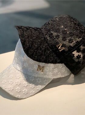 新款夏天帽子女时尚水钻镂空蕾丝棒球帽薄款透气防晒遮阳帽鸭舌帽