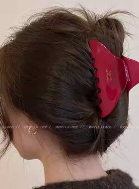 高级感红色醋酸大号抓夹女后脑勺盘发鲨鱼夹复古气质高端发卡发饰