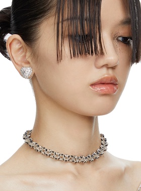 尤目涟漪密镶镶宝石重工银项链