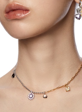 涟漪宝石拼接纯银银项链吊坠