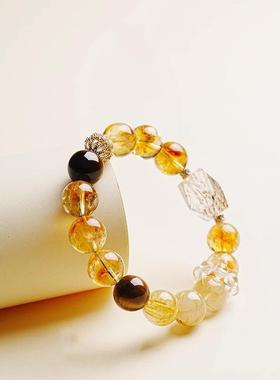 招财天然黄水晶手链黑金超随型手串金发晶手镯女款轻奢高级感礼物
