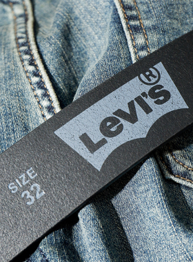 Levis男头层牛皮平滑扣休闲皮带