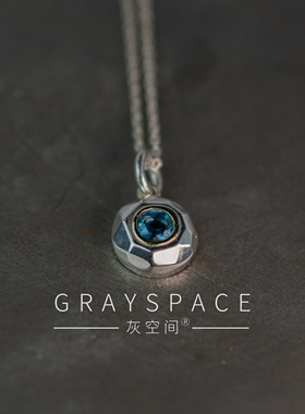 手工纯银18k边镶嵌托帕石圆吊坠