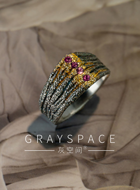 纯银点金镶蓝宝石暗黑独特戒指